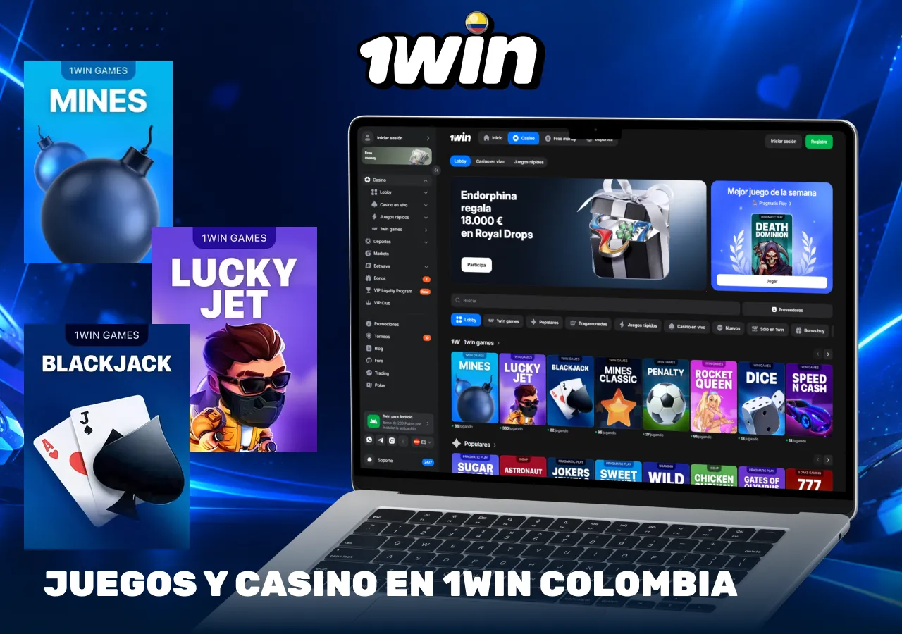 Juegos y casino en con Mines, Lucky Jet, blackjack y otros juegos disponibles.